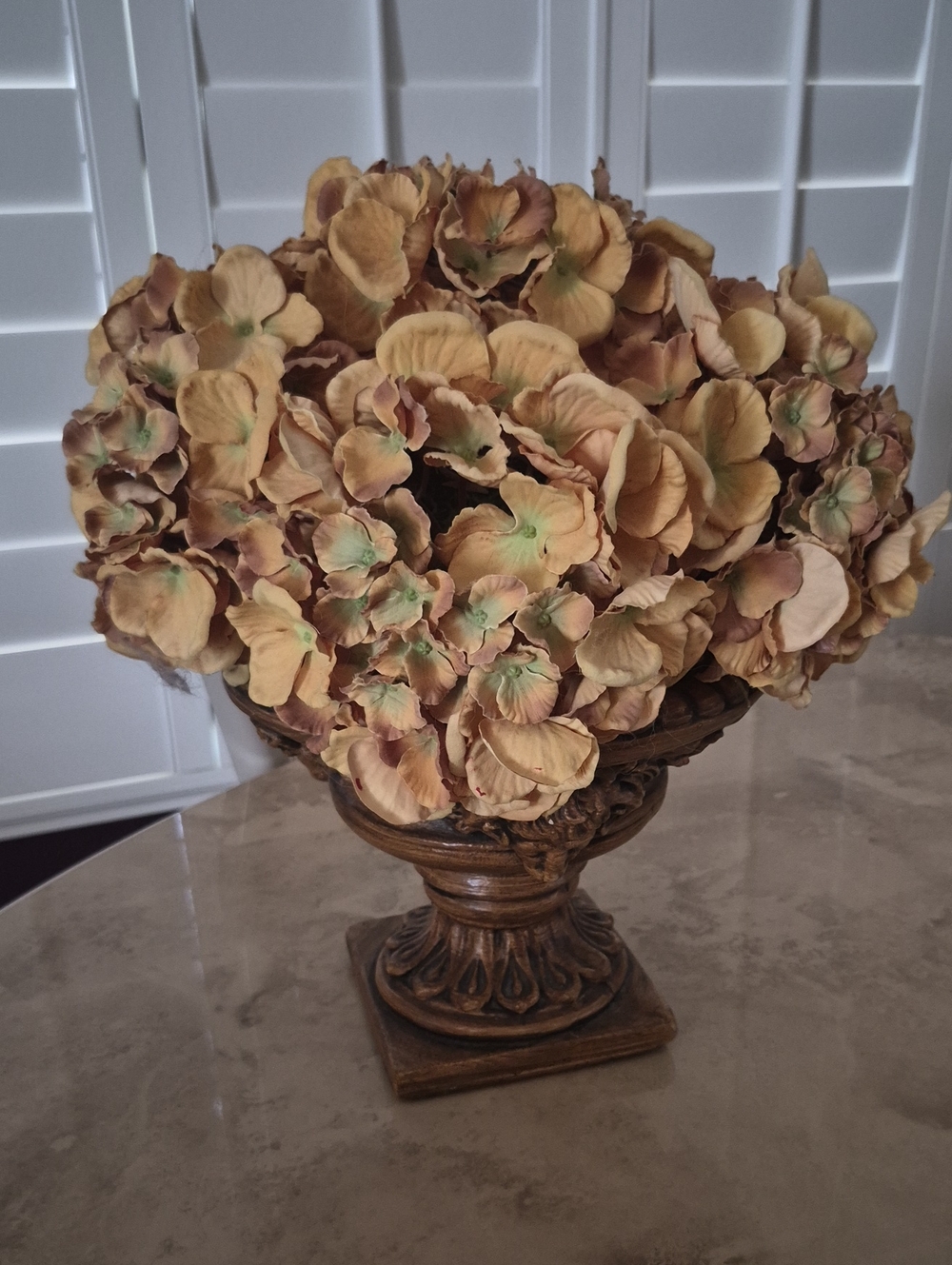 **HP**Neiman Marcus Faux Floral Arrangement in Gold/Bronze/Brown Ornate Vase